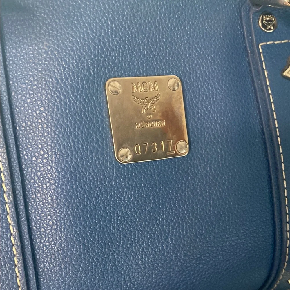 MCM Blue Satchel with Gold Accents with Card of Authenticity Boston style